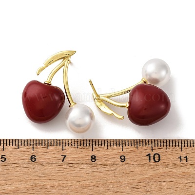 Серьги-гвоздики из вишневой латуни EJEW-V017-01C-G-1