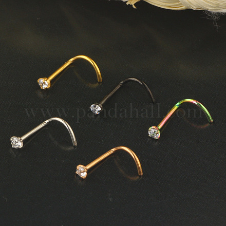 Кольца для носа «рыбий хвост» из нержавеющей стали 304 с микропаве из прозрачного кубического циркония WG924B3-02-1