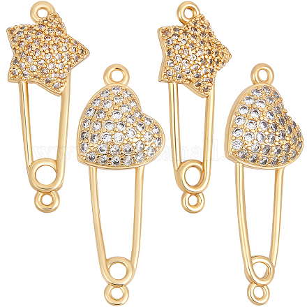 6 шт. 2 стиля латунных подвесок-соединителей с микропаве из кубического циркония KK-BBC0005-56-1