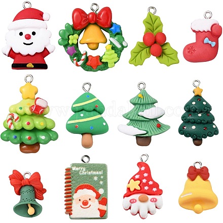 48шт 12 стиля рождественская тема непрозрачные подвески из смолы RESI-SC0005-66-1