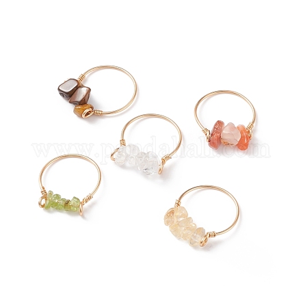 Кольца на пальцы из бисера с чипсами из натуральных драгоценных камней RJEW-JR00512-1