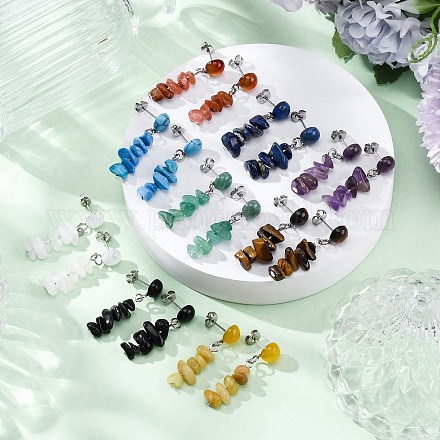 Натуральный камень смешанные болтающиеся серьги стержня EJEW-JE06371-1