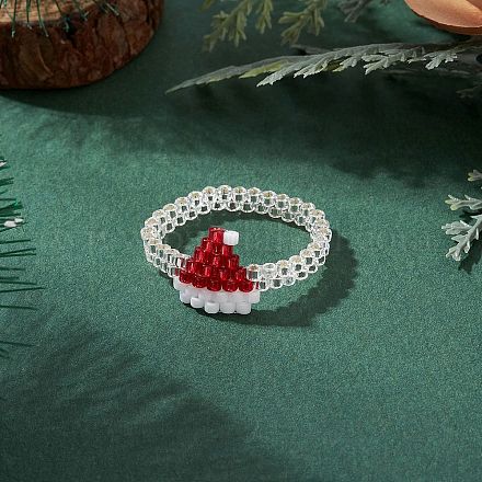 Рождественские стеклянные бусины перстни для женщин RJEW-MZ00029-03-1