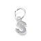 925 Sterling Silver Letter Charms, with Jump Rings and 925 Stamp, Silver Color Plated, Letter S, 8x5x0.8mm, Hole: 4mm