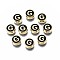 Alloy Enamel Beads, Cadmium Free & Lead Free, Light Gold, Flat Round with Alphabet, Black, Letter.G, 8x4mm, Hole: 1.5mm