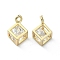 Brass Cubic Zirconia Charms, Cube Charm, Light Gold, 11.5x8x8mm, Hole: 1.2mm