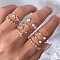9Pcs Alloy with Rhinestone Finger Rings, Moon/Star/Oval, Golden, Inner Diameter: 16~19mm