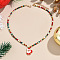 Christmas Alloy Enamel Pendant Colorful Glass Seed Beaded Necklaces, Golden, Santa Claus, 14.57 inch(37cm), pendant: 22x12mm