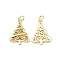 Brass with Cubic Zirconia Pendants, Cadmium Free & Lead Free, Rack Plating, Christmas Theme, Christmas Tree, Real 18K Gold Plated, 20x14.5x2.3mm, Hole: 3mm
