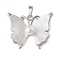 Brass Pave Shell Pendants, Butterfly Charms with ABS Imitation Pearl & Snap on Bails, Platinum, 21.5x26.5x7.5mm, Hole: 6x3.5mm