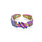 Rainbow Color 304 Stainless Steel Empaistic Open Cuff Rings, US Size 6 1/2(16.9mm)