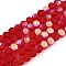 Transparent Glass Beads Strands, Faceted, Frosted, Half AB Color Plated, Rondelle, Red, 4x3.5mm, Hole: 1mm, about 105~110pcs/strand, 38~39cm