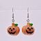Halloween Pumpkin Plastic & Resin Dangle Earrings, Platinum, Light Salmon, 42x20mm
