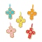 Glass Seed Beaded Pendants, Mixed Colors, Cross, 28.5x17.5x3.5mm, Hole: 2.5mm