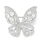 Butterfly Brass Cubic Zirconia Brooches , Platinum, 36.5x42.5mm