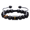 Adjustable Natural Tiger Eye and Glass Beaded Braided Bead Bracelets for Men Women, Column with Letter, Black, Letter Y, 6-1/4~10-1/4 inch(16~26cm)