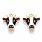 Alloy Enamel Charms, Cadmium Free & Lead Free, Cow, Light Gold, FireBrick, 15x15x4.5mm, Hole: 1.6mm
