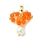 Shell Pearl Beads Glass Pendants, Heart, with Seed Beads, Dark Orange, 25x23x4.5mm, Hole: 6.5x3mm