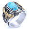 304 Stainless Steel and Synthetic Turquoise Finger Rings for Men, Oval, Golden & Stainless Steel Color, US Size 8(18.1mm)