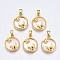 Brass Micro Pave Cubic Zirconia Pendants, with White Sea Shell, Nickel Free, for Christmas, Flat Round with Deer Antler & Snowflake, Real 18K Gold Plated, 15.5x13x3mm, Hole: 2.5x4.5mm