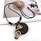 Bohemian Wood Donut Alloy Pendant Long Necklaces for Women, Antique Bronze, Musical Note, 35.43 inch(90cm)