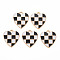 Alloy Enamel Pendants, Cadmium Free & Lead Free, Light Gold, Heart, Checkered Charms, Black, 17.5x15.5x1.5mm, Hole: 1.8mm