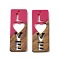 Resin and Walnut Pendants, Rectangle with Word Love, For Valentine's Day Gift, Medium Violet Red, 40x15.5x3.5mm, Hole: 1.8mm