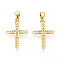 Brass Micro Pave Clear Cubic Zirconia Pendants, Cross Charms, Real 18K Gold Plated, 18x12.5x1.5mm, Hole: 4.5x2mm