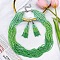 Bohemian Style Acrylic Seed Beaded Multilayer Necklaces & Tassel Dangle Earrings Sets, Lime Green, 600mm