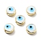 Handmade Evil Eye Lampwork Beads, with Brass Findings, Flat Round, White, 11.5x6mm, Hole: 1.6mm