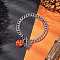 Halloween Alloy Enamel Bat and Dyed Synthetic Turquoise Pumpkin Charm 304 Stainless Steel Bracelet Sets, Stainless Steel Color, Orange, 7-3/4 inch(19.6cm)