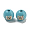 Printed Wood European Beads, Large Hole Beads, Round, Light Sky Blue, 16~16.5x14.5~15mm, Hole: 4mm
