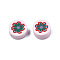 Handmade Polymer Clay Beads, Flat Round with Flower, Green, 9~10x4~4.5mm, Hole: 1.2~1.8mm