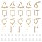 32Pcs 4 Styles Brass Stud Earring Findings, with Loop, Ring/Triangle/Square, 40Pcs Plastic Ear Nuts, Real 18K Gold Plated, 4~12.5x4~12x1~4mm, Hole: 0.8~1.4mm, Pin: 0.7~0.8mm
