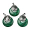 Synthetic Malachite Pendants, Spiritual Charms, with Platinum Tone Brass Findings, Flat Round with Flower of Life/Sacred Geometry, 32~32.5x28~30x7~7.5mm, Hole: 5x8mm