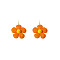 Flower Alloy Raffia Flower Dangle Earrings, Golden, Dark Orange, 76x55mm