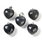Natural Labradorite Pendants, Heart Charms with Brass Snap on Bails, Platinum, 18x15.5x10mm, Hole: 5x3mm
