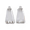 Transparent Glass Pendants, with Brass Findings, Long-Lasting Plated, Faceted, Trapezoid, Platinum, 23.5x11x5mm, Hole: 1.4mm