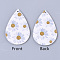 PU Leather Big Pendants, teardrop, with Flower Pattern, White, 55x35x2mm, Hole: 2mm