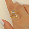 304 Stainless Steel with Cubic Zirconia Cuff Rings for Women, Real 18K Gold Plated, Teardrop, Inner Diameter: 16mm