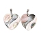 Natural Abalone Shell & Black Lip Shell & Pink Shell Pendants, with Stainless Steel Snap on Bails, Stainless Steel Color, Heart, 35.5x34.5x3mm, Hole: 5.5x3.5mm