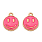 Alloy Enamel Charms, Cadmium Free & Lead Free, Smiling Face, Light Gold, Hot Pink, 14.5x12x1.5mm, Hole: 1.5mm