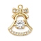 Brass Micro Pave Cubic Zirconia Pendants, Christmas Bell, Golden, 18x14x4mm, Hole: 1.4mm
