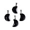 Natural Obsidian Pendants, Faceted Moon Charms, with Stainless Steel Snap on Bails, Stainless Steel Color, 18.5~19.5x10~11.5x5.5~6mm, Hole: 6x2.5mm