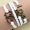 PU Leather & Hemp Cord Multi-strand Bracelets, Alloy Love & Heart Charm Link Bracelets for Women, White, 6-1/4~7-1/8 inch(16~18cm)