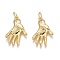 Brass Micro Pave Clear Cubic Zirconia Pendants, Long-Lasting Plated, Real 18K Gold Plated, With Jump Rings, Hand with Eye, 21x14x3mm, Hole: 3mm, Jump Ring: 5x1mm