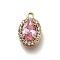 Brass Micro Pave Cubic Zirconia Pendants, Cadmium Free & Nickel Free & Lead Free, Oval Charms, Real 18K Gold Plated, Pink, 13x8.5x5mm, Hole: 1.2mm
