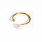 Natural Pearl Stainless Steel Adjustable Open Cuff Rings for Women, Real 18K Gold Plated, 6.5mm, US Size 8 1/4(18.3mm)