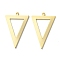 Brass Pendants, Cadmium Free & Lead Free, Inverted Triangle Charms, Real 24K Gold Plated, 27.5x18x1mm, Hole: 1.2mm