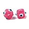 Resin Evil Eye European Beads, Large Hole Bead, Cube, Deep Pink, 11x8x8mm, Hole: 4mm